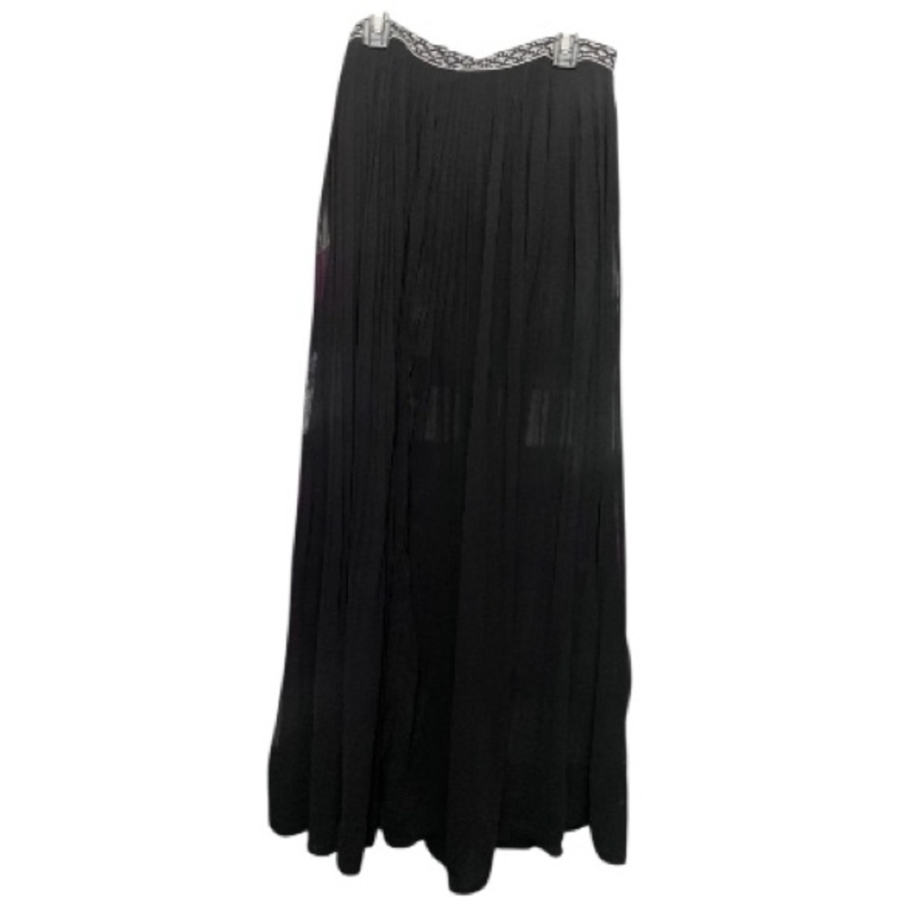 LoveRiche Black Sheer Pull On with MiniSkirt Lining Elastic Metallic Waistband M